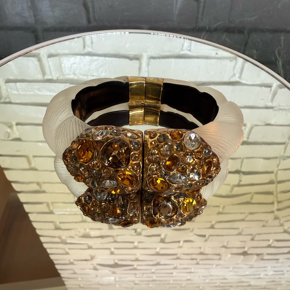 Alexis Bittar Gold and White Hinged Crystal Bracelet - Picture 4 of 10